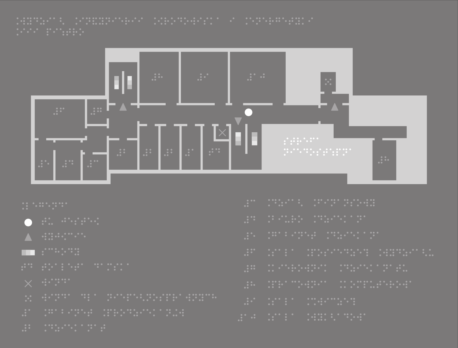 Tablica tyflograficzna III piętra Wydziału Inżynierii Środowiska i Energetyki zapisana alfabetem Braille'a