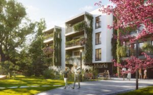 Wizualizacja prototypowego, wielorodzinnego, efektywnego energetycznego budynku modułowego