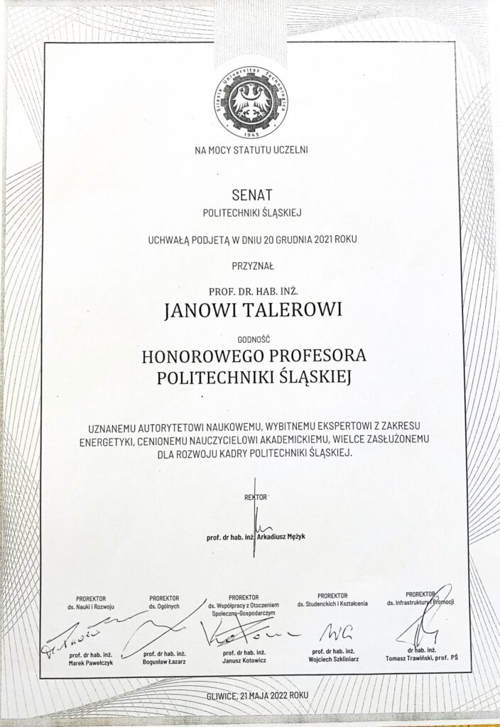 Dyplom honorowego profesora