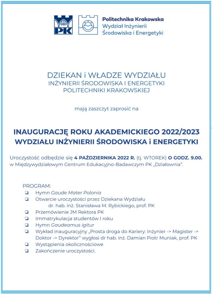Zaproszenie na inaugurację roku akademickiego