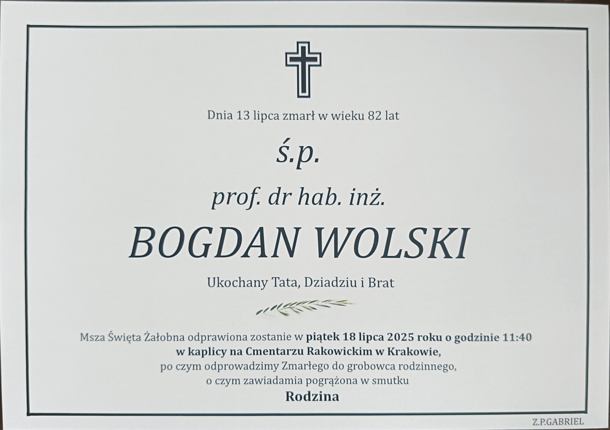 Zmarł prof. Bogdan Wolski, prodziekan WIŚ PK w kadencjach 2002–2005 i 2005–2008