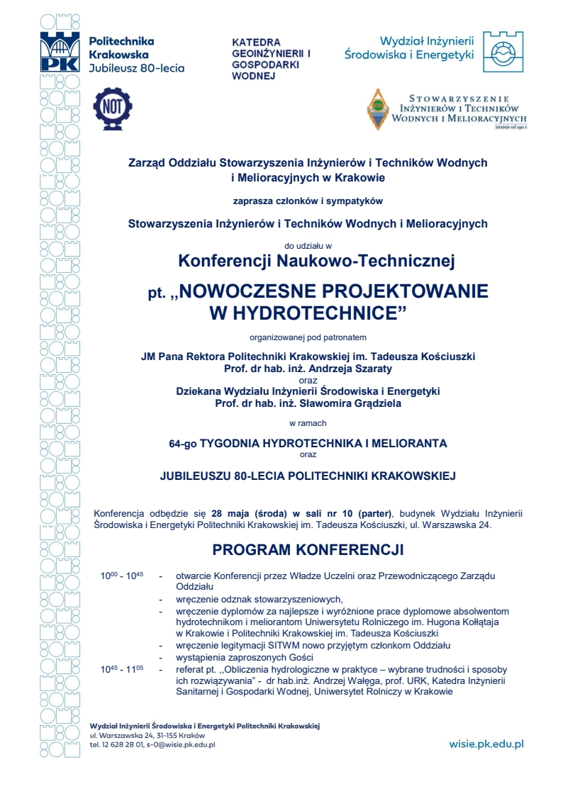 Konferencja Naukowo-Techniczna „Nowoczesne projektowanie w hydrotechnice”